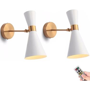 Imagem de Conjunto De Dois Arandelas De Parede Internas Pretas Operadas Por Bateria Com Controle Remoto Modernas Luminárias Led Alimentadas Não Iluminação De Lâmpada Com Fio Rígido, White