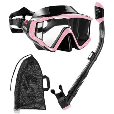 Imagem de Aegend Equipamento de mergulho para adultos, conjunto de snorkel seco, visão panorâmica, tecnologia anti-vazamento e anti-nevoeiro, alça ajustável para snorkeling, mergulho, natação com bolsa de malha
