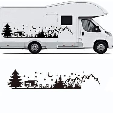 Imagem de Decalque de trailer de cena noturna de montanha, adesivo de vinil preto para veículos ao ar livre, design de paisagem natural, 55,1 x 11,9 polegadas CL1174 (preto)
