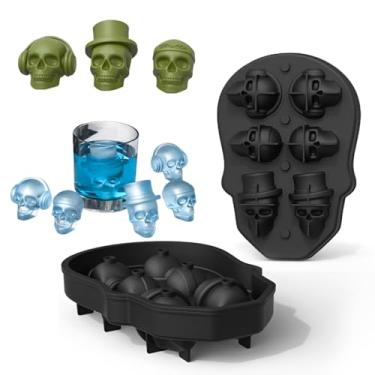 Imagem de Kivinia Forma de cubo de gelo em forma de caveira de silicone 3D com tema de Halloween faz 6 cubos para uísque, coquetéis e bebidas de festa, molde reutilizável de silicone para bolo de caveira e