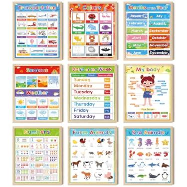 Imagem de Aroutde 9 peças de pôsteres educativos de sala de aula para decoração de quarto de crianças pequenas, pôsteres inclinados para pré-escolares, jardim de infância, ensino fundamental, 20 x 25 cm, arte