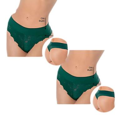 Imagem de Kit 2 Calcinhas Fio Dental Vanille DeMillus Renda Cós Duplo, Verde esm