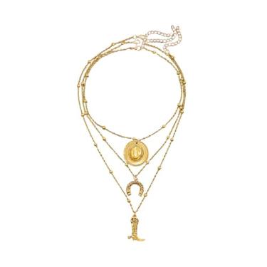 Imagem de Conjunto de colares vintage ocidentais de cowgirl para mulheres, boho, moderno, botas de caubói, chapéu, ferradura, pingente, gargantilha, moda, country, concerto, rodeio, acessórios, joias de