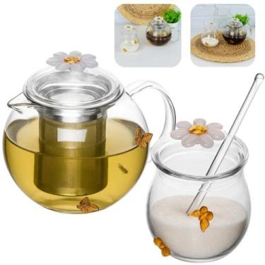 Imagem de Jogo Chaleira Com Infusor 600ml Açucareiro Com Colher 270ml Vidro Boro
