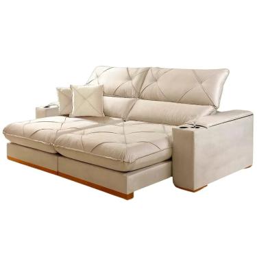 Imagem de Sofá Milano com Molas Ensacadas 4 Lugares Retrátil e Reclinável 250cm Tecido Veludo Zarat Cor Bege