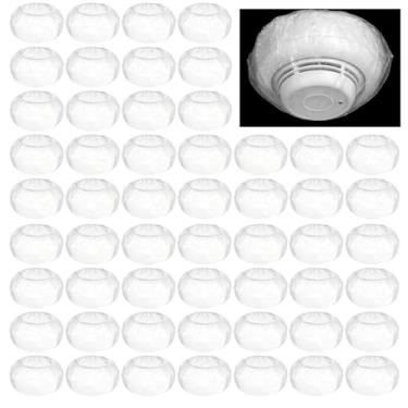 Imagem de Xindojuz Capa para detector de alarme de incêndio 50 peças, capas de sprinklers de incêndio de plástico elástico branco reutilizável, capas de tinta de alarme contra poeira para construção de alarmes