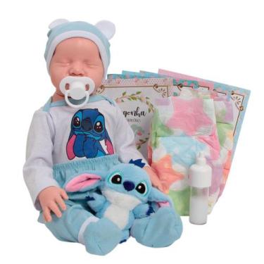 Imagem de Boneca Reborn Bebê Realista Corpo de Silicone Pelúcia Itens - Cegonha 