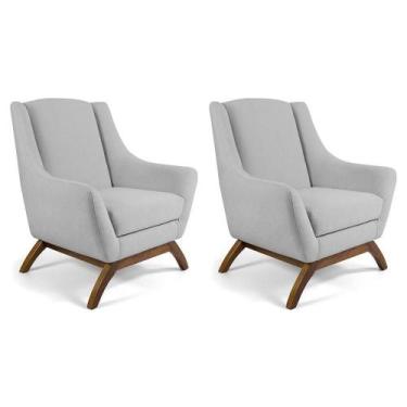 Imagem de Kit 02 Poltronas Fixa Base De Madeira Linho Cru - BARROCARTE