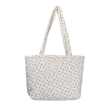 Imagem de Bolsa de ombro de algodão acolchoada floral para mulheres uso diário bolsa tamanho médio grande capacidade design grosso tote, Amor, Medium