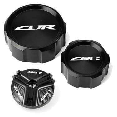 Imagem de Compatível com CBR 1000RR 1000 RR 2005-2018 Tampa de enchimento de óleo de motocicleta cilindro mestre tampa de reservatório de fluido de freio meia CBR1000RR (conjunto de 3 peças preto)