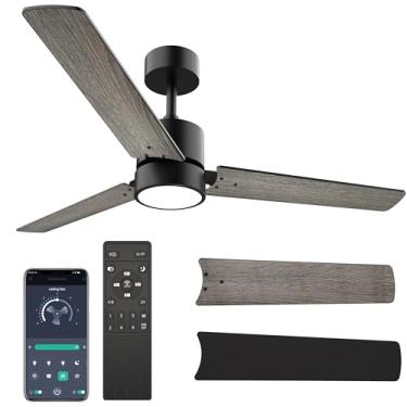 Imagem de Lemontec Ventiladores de teto com luzes Ventilador de teto interno de perfil baixo de 132 cm com luz e controle remoto/aplicativo, montagem embutida, ventilador de teto moderno reversível CC regulável