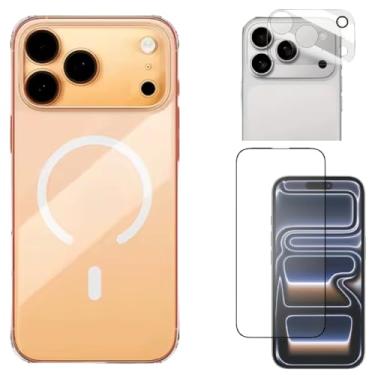 Imagem de Capa Clear Case Compatível Com Carregador Por Indução para iPhone 17, Air, Pro, Pro Max + Película de Vidro 3D + Película de Câmera, Transparente (iPhone 17 Pro Max)