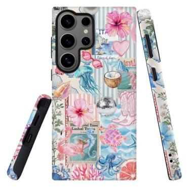 Imagem de DJSOK Compatível com Samsung Galaxy S25 Ultra, capa antiarranhões à prova de choque em PC fosco - Estética Preppy Collage da praia