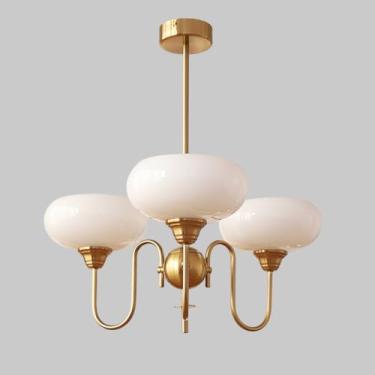 Imagem de Lustre dourado com 3 luzes, luminária pendente de vidro, abajur suspenso para mesa de jantar, lustres vintage E27 para quarto, sala de estar, restaurante