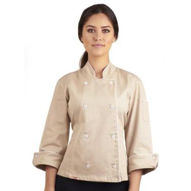 Imagem de Dólmã Para Chef De Cozinha Acinturada Feminino Bege Uniforme Gambuza R