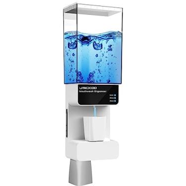 Imagem de UMICKOO Dispensador automático de enxaguante bucal para banheiro de 700 ml, dispensador de enxaguante bucal montado na parede com copos magnéticos, perfeito para crianças e adultos