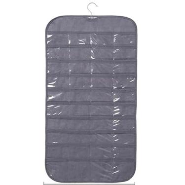 Imagem de 80 Bolsos Organizador De Bijuterias Grande Dupla Face Pendurado Armazenamento Anel Colares Bracelete Brincos Bolsa(Cinza,4 un)