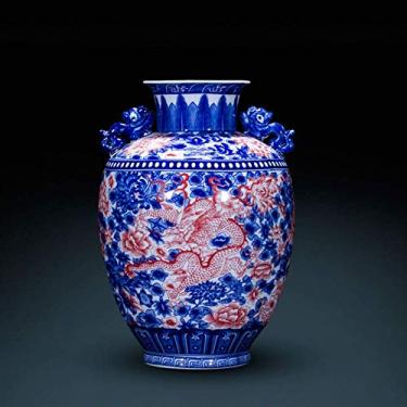 Imagem de AKALNNB Vaso de porcelana azul e branco rústico para decoração de casa, vaso rústico decorado azul e branco, vasos de cerâmica chinesa, jarras de porcelana, jarra de porcelana com tampa para