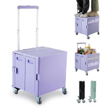 Imagem de SUBICOO Carrinho utilitário dobrável, portátil, carrinho de mão, carrinho de compras, caixa de ferramentas dobrável, com tampa, rodas giratórias, para compras, escritório, professor, acampamento