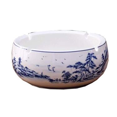 Imagem de Cinzeiros para Cigarros Azul e Branco Cerâmica Europeia Retro Sala de Estar Cinzeiro Boutique Grande Prático Cinzeiro de Cerâmica Elegante Personalidade Criativa Escritório Cinzeiro Redondo Decoração