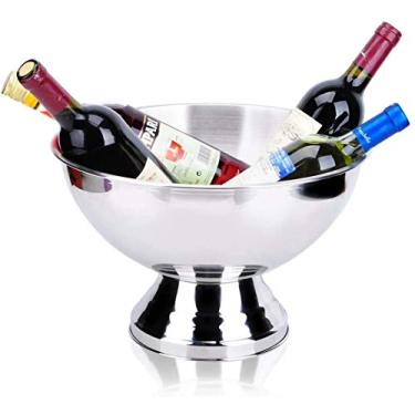 Imagem de Balde de gelo de alto valor nominal, cubo de gelo grande de aço inoxidável, cubo de champanhe de parede dupla tigela para lancheira refrigerador de recipientes de vinho para festas cubos de gelo para