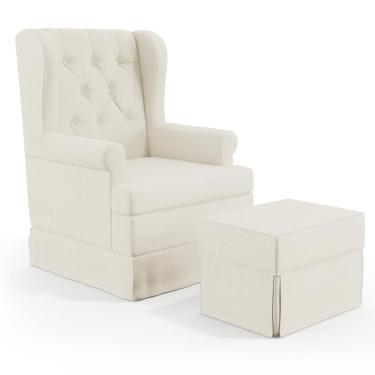 Imagem de Poltrona de Amamentação com Balanço e Puff Helena P02 Capitonê Linho Champagne - Lyam Decor