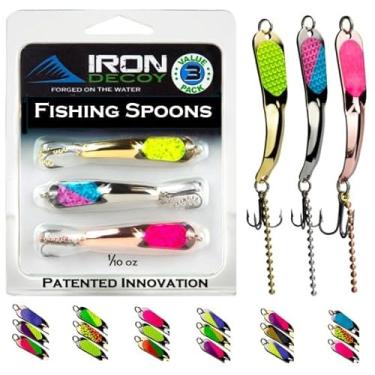 Imagem de IRON DECOY Conjunto de 3 iscas de pesca com colher, kit de iscas de pesca, fundição, trolling, jigging, gelo, lago, rio, riacho, água doce, truta, robalo, walleye, salmão, tipo de peixe, lúcio, truta