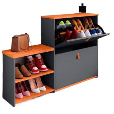 Imagem de Sapateira Organizadora Com Prateleira E Gaveta Basculante Hall de Entrada(Vitória Cinza Com Freijó)