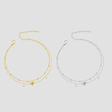 Imagem de Tornozeleira feminina com coração de diamante em camadas – Joias delicadas empilháveis para pés com pingentes delicados