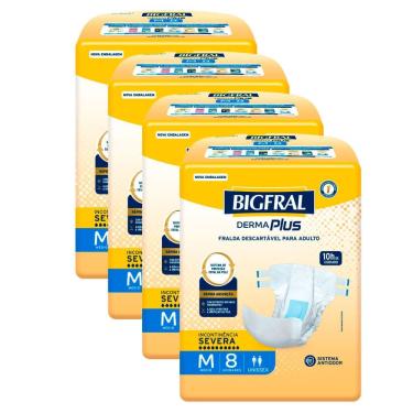 Imagem de Kit 4 Fralda Bigfral Derma Plus M 8 Unidades