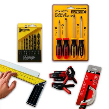 Imagem de Kit Marcenaria Esquadro Grampo Broca Kit Chave Fenda/phillip - DIVERSA