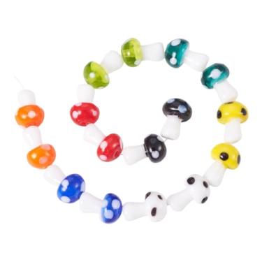 Imagem de KISSITTY Lampwork Contas de cogumelo de cor mista de cristal fofo mini cogumelos ornamento perfurado solto espaçador contas para colares faça você mesmo, pulseiras, brincos, fabricação de joias
