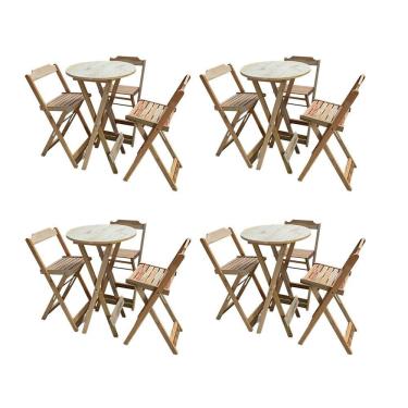 Imagem de Kit 4 Jogos De Mesas Bistrô De Madeira Dobrável Com 3 Banquetas - Crua
