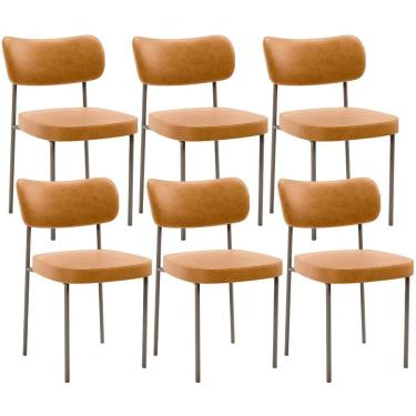 Imagem de Kit 06 Cadeiras Estofadas Para Sala De Jantar Melina Base Arena L02 Couríssimo Whisky - Lyam Decor