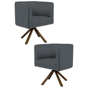 Imagem de Kit 2 Poltronas Decorativas Base Giromad Madeira Betina C-03 Corano Cinza - Domi