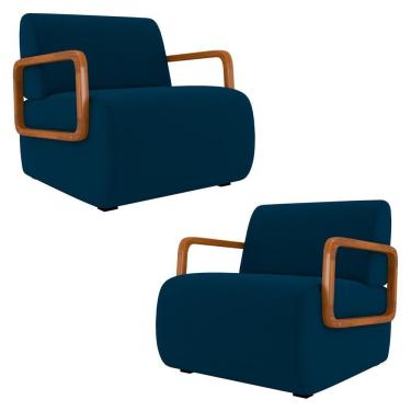 Imagem de Poltrona Decorativa Orgânica Para Sala Kit 2 Belarus K04 Veludo Azul - Mpozenato