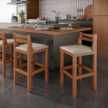 Imagem de Conjunto 2 Banquetas Em Madeira Maciça Ibiza 78 Cm Com Encosto - Malbec Assento Off White