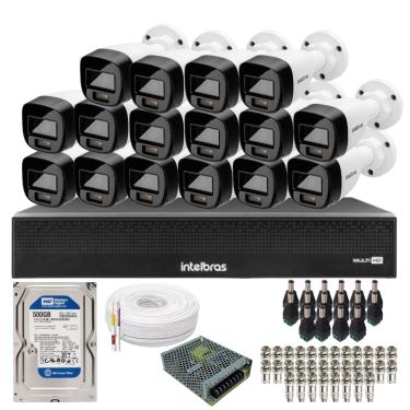 Imagem de Kit 16 Câmeras Intelbras 1120b Full Color, Dvr 16ch Mhdx 1016c  Hd 500gb