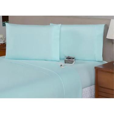 Imagem de Kit 2 Fronhas Avulsas Estampadas Para Travesseiro Malha 100% Algodão Toque Macio Com Zíper Hotel Pousada (Verde água, 65x50 cm)