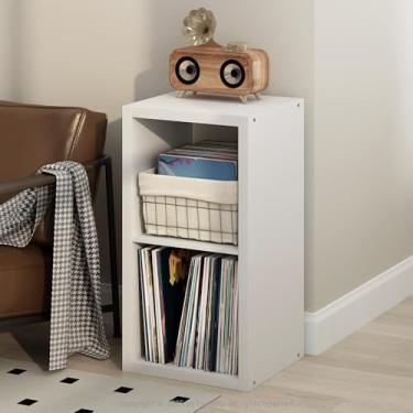 Imagem de Furinno Suporte para toca-discos de cubículo com armazenamento de vinil, 2 cubos 1,2 armazenamento de discos de vinil extra grosso, prateleira de mídia aberta para CD DVD Blueray Game Disc, para sala