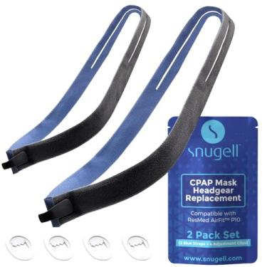 Imagem de Alça de reposição para alça de capacete ResMed AirFit P10TM para travesseiro nasal da SnugellTM | Cor azul | Pacote com duas tiras | Inclui quatro clipes de ajuste | Material durável premium