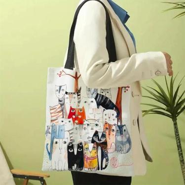 Imagem de Bolsa Tote de Praia com Estampa de Gatos - Reutilizável e Ideal para V