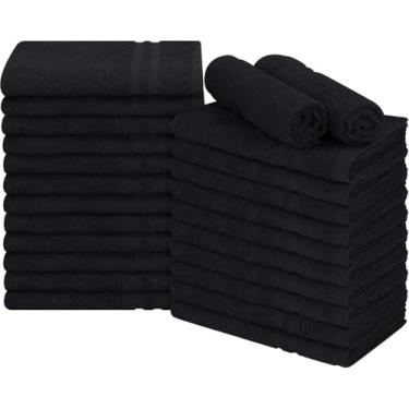 Imagem de ARC HOME Pacote com 24 toalhas de mão premium – 100% algodão, macias e altamente absorventes – 40,6 x 70 cm, toalhas pretas a granel para banheiro, spa, academia e uso diário