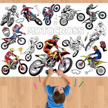 Imagem de Pôster gigante para colorir Dirt Bike para crianças, toalha de mesa para colorir motocross, livros para sala de aula, casa, faça você mesmo, tema de motobike, decoração de festa de aniversário