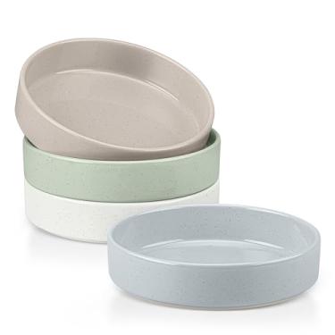 Imagem de Herogo Conjunto de 4 tigelas de massa, tigelas de salada de grés rasas de 1000 ml, pratos grandes de macarrão para cozinha, seguro para micro-ondas e lava-louças, salpicado multicolorido