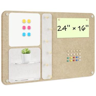 Imagem de DOLLAR BOSS Quadro de avisos dobrável 3 em 1 40,6 cm x 61 cm Horizontal- Quadro branco magnético com prateleiras de cortiça e acrílico, feltro absorvente de som para casa/escritório/dormitório, inclui