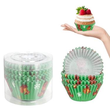 Imagem de Kiopdse Forros de cupcake de Natal, suprimentos de panificação, decorações de bolo, mini formas de muffin de doces para bolos de Natal, itens essenciais, envoltórios de cupcake, 100 unidades, cervo de