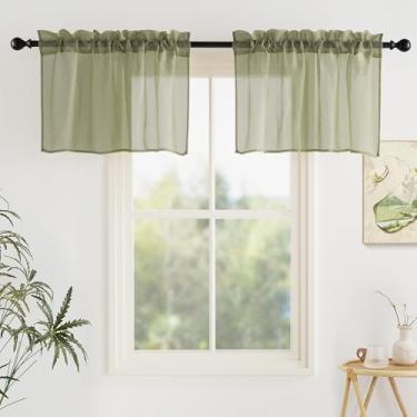 Imagem de Cortina de janela de cozinha, saia semitransparente, esmagada, bolso para varão de filtragem de luz, 45,72 cm, voile transparente, pequenas sanefas para sala de estar (106,7 cm L x 45,7 cm C, 2