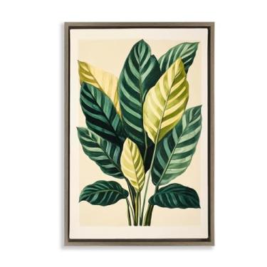 Imagem de Stupell Industries Arte de parede em tela flutuante com moldura dourada de folhas tropicais, ramos verdes, design por Petal Prints Design, 78 x 53 cm