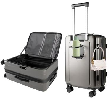 Imagem de Felamondo Bagagem de mão rígida com trava TSA, suporte de copo, rodas giratórias silenciosas de 360° e bolso frontal - mala leve para viagens de negócios, com camada extensível (G6002), Dourado